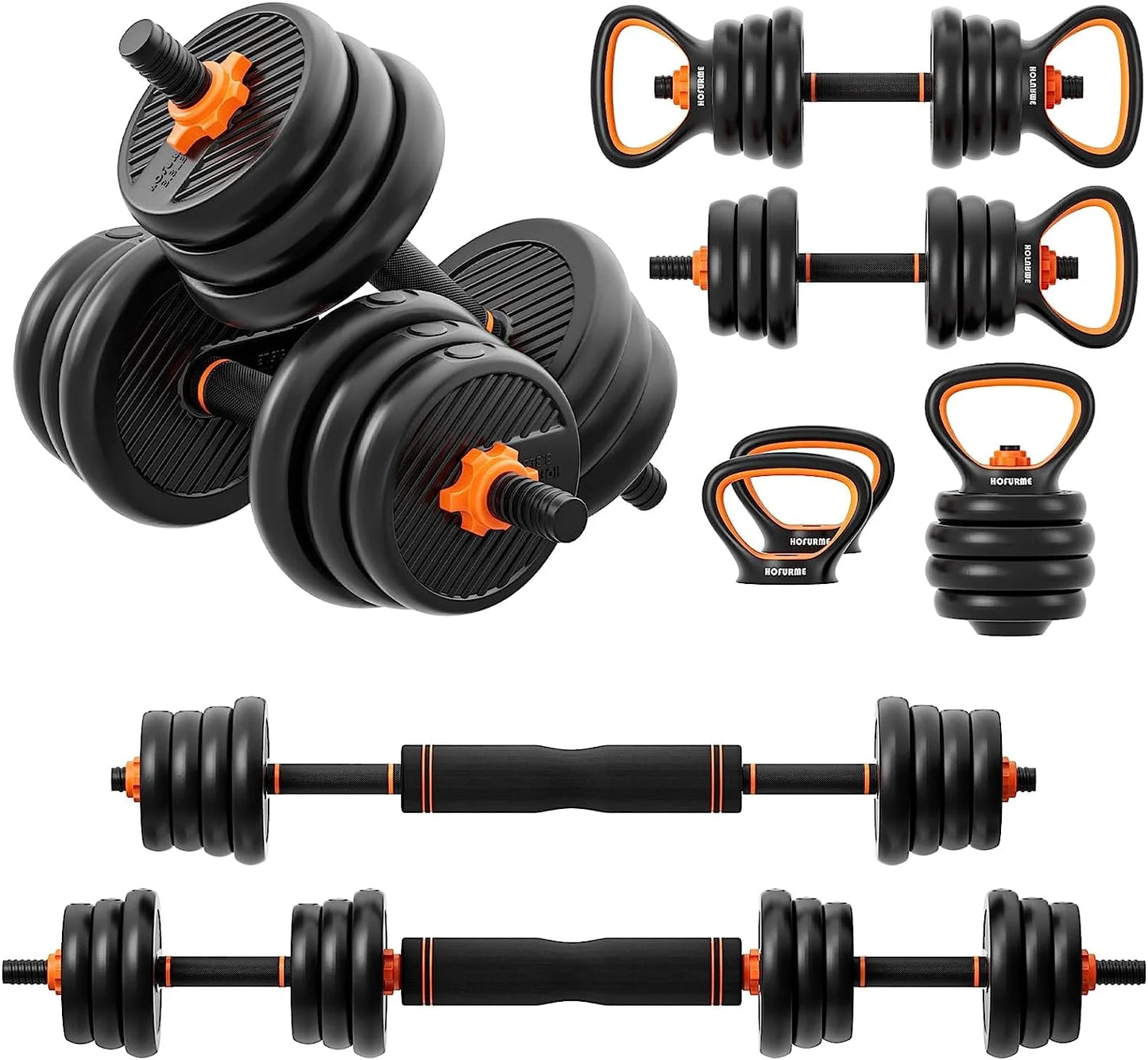 Adjustable Dumbbell Set, 55 Lbs Free Weights Dumbbells, Barbell, Kettlebell and Push-Up, Home Gym Fitness Workout Equipment, Black
