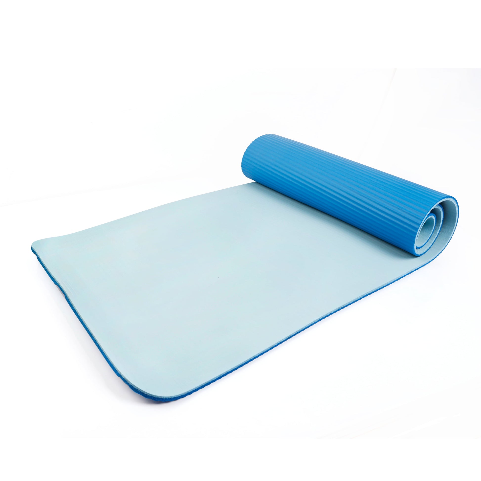 Two Tone Fitness Mat, 10Mm, 72Inx24In, Blue Color, NBR Foam, with Carry Strap