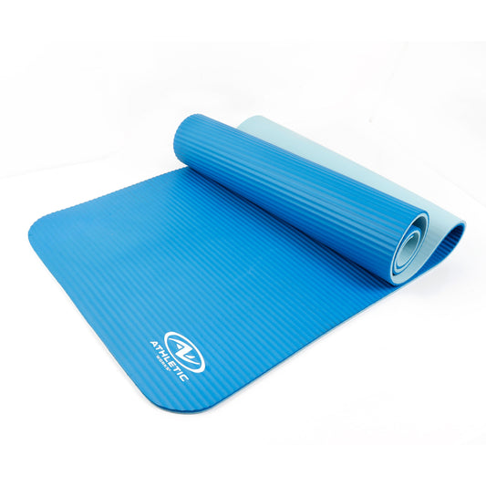 Two Tone Fitness Mat, 10Mm, 72Inx24In, Blue Color, NBR Foam, with Carry Strap