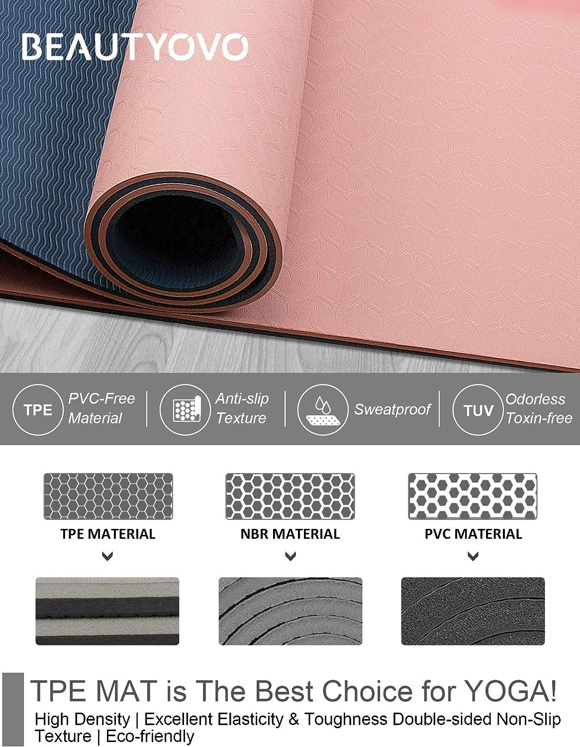 Yoga Mat with Strap, 1/3| 1/4 Inch Extra Thick Yoga Mat Double-Sided Non Slip, Professional TPE| PVC Yoga Mats for Women Men, Workout Mat for Yoga, Pilates and Floor Exercises
