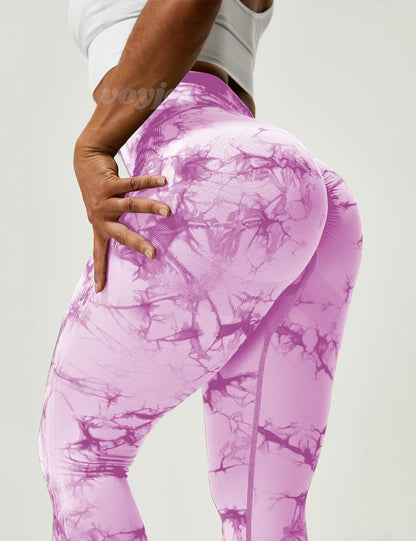 Tie Dye Seamless Leggings for Women High Waist Yoga Pants, Scrunch Butt Lifting Elastic Tights