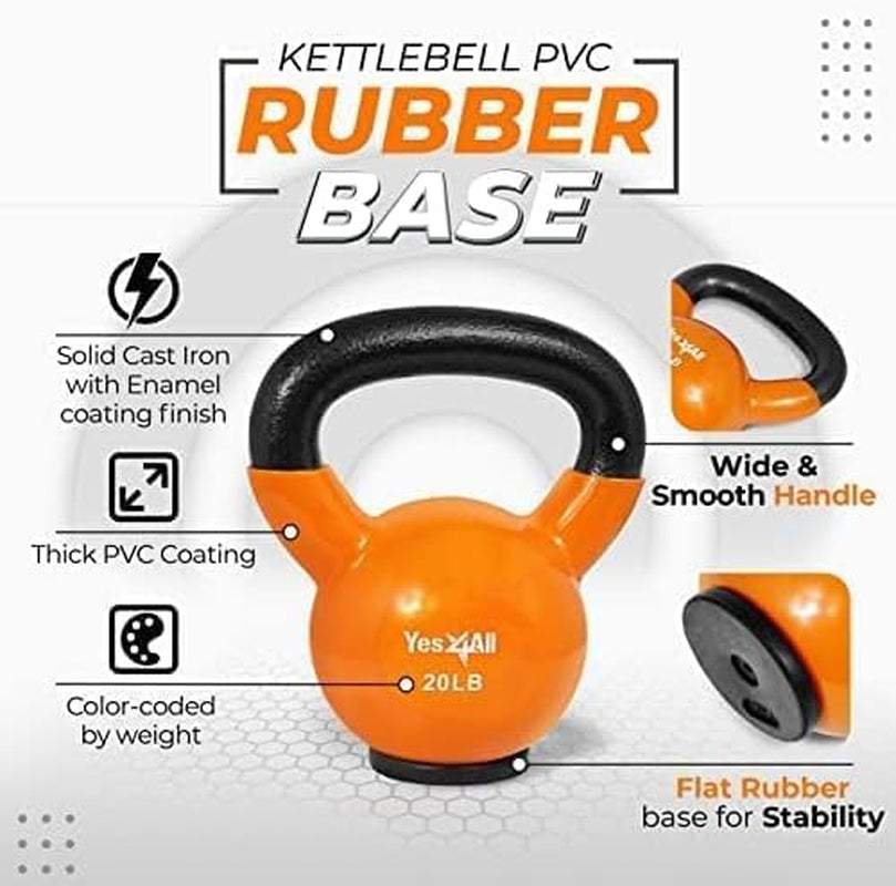 Kettlebells Rubber Base, Kettlebell Set for Women, Strength Training Kettlebells Weights (10-65 Lbs)