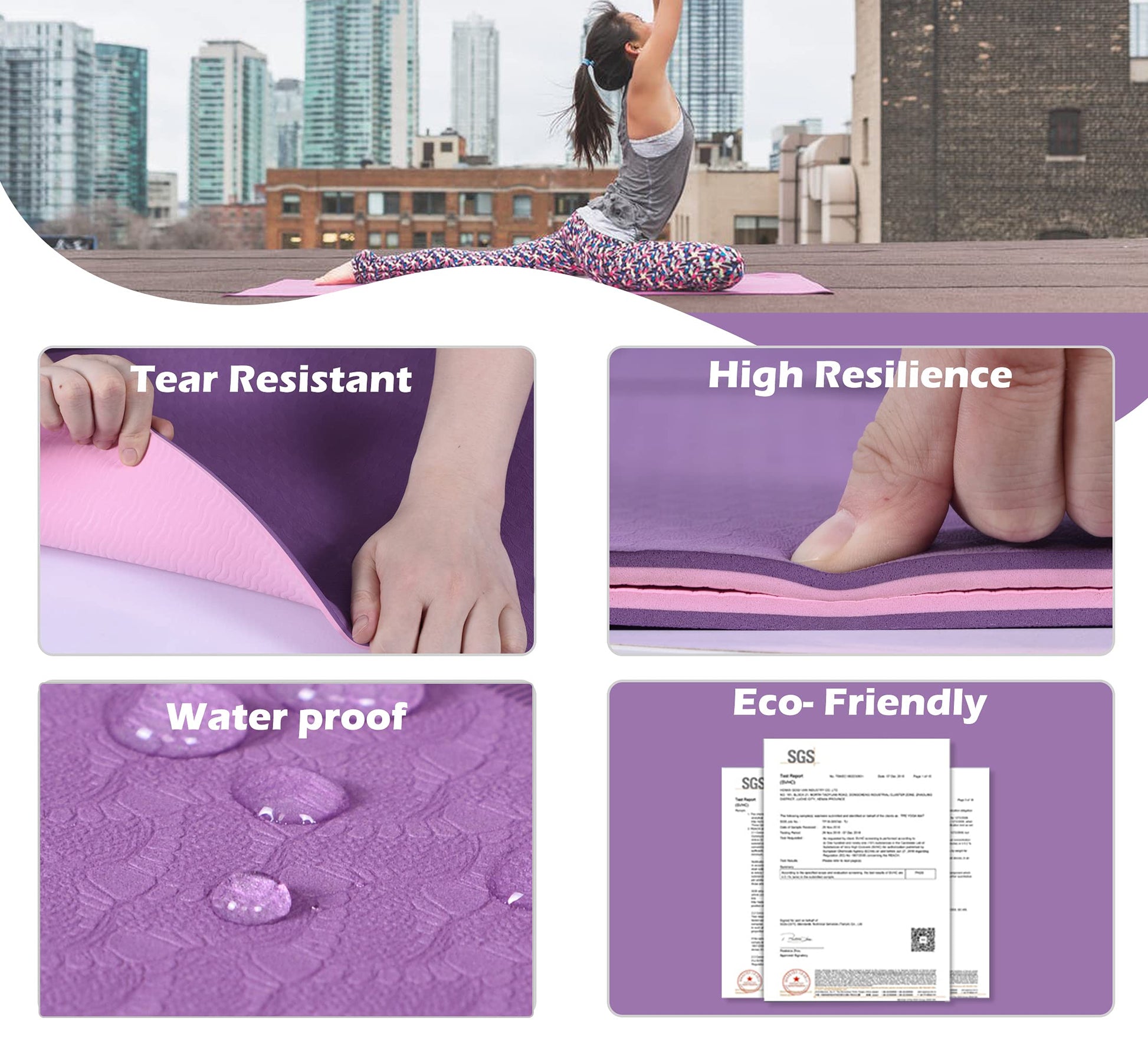 Yoga Mat Non Slip, Pilates Fitness Mats, Eco Friendly, Anti-Tear Yoga Mats for Women, 14 Exercise Mats for Home Workout with Car
